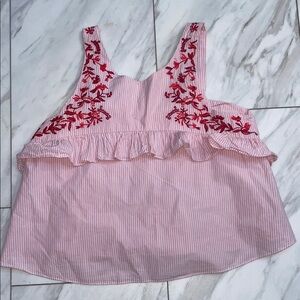 Pink Embroidered Ruffle Top